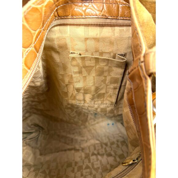 Y2K Vintage Furla Italian Leather Croc Embossed Shoulder Bag Camel Hobo Purse - Picture 9 of 15